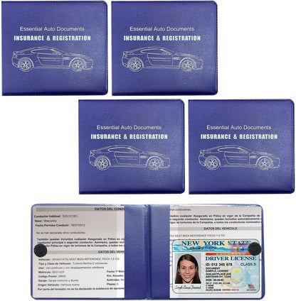4 PCS Car Registration and Insurance Holder, Vehicle Glove Box Organizers with Closure for License Document, Auto Essential Paperwork Wallet Case Holder, Car Accessories (Black, Car Logo)