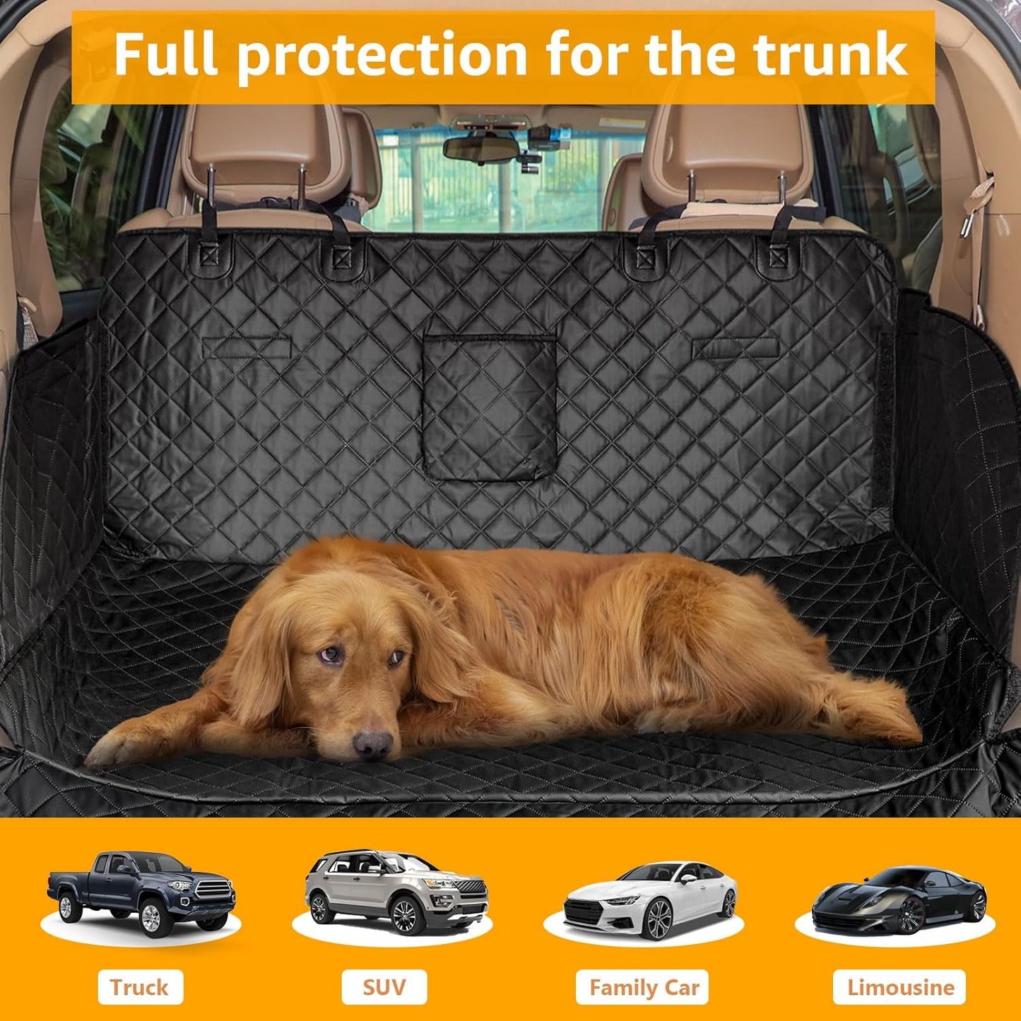 PETICON SUV Cargo Liner for Dogs, Waterproof Trunk Cover for SUVs with Bumper Flap Protector, Scratchproof Durable 600D Oxford Fabric, Non-Slip, Machine Washable