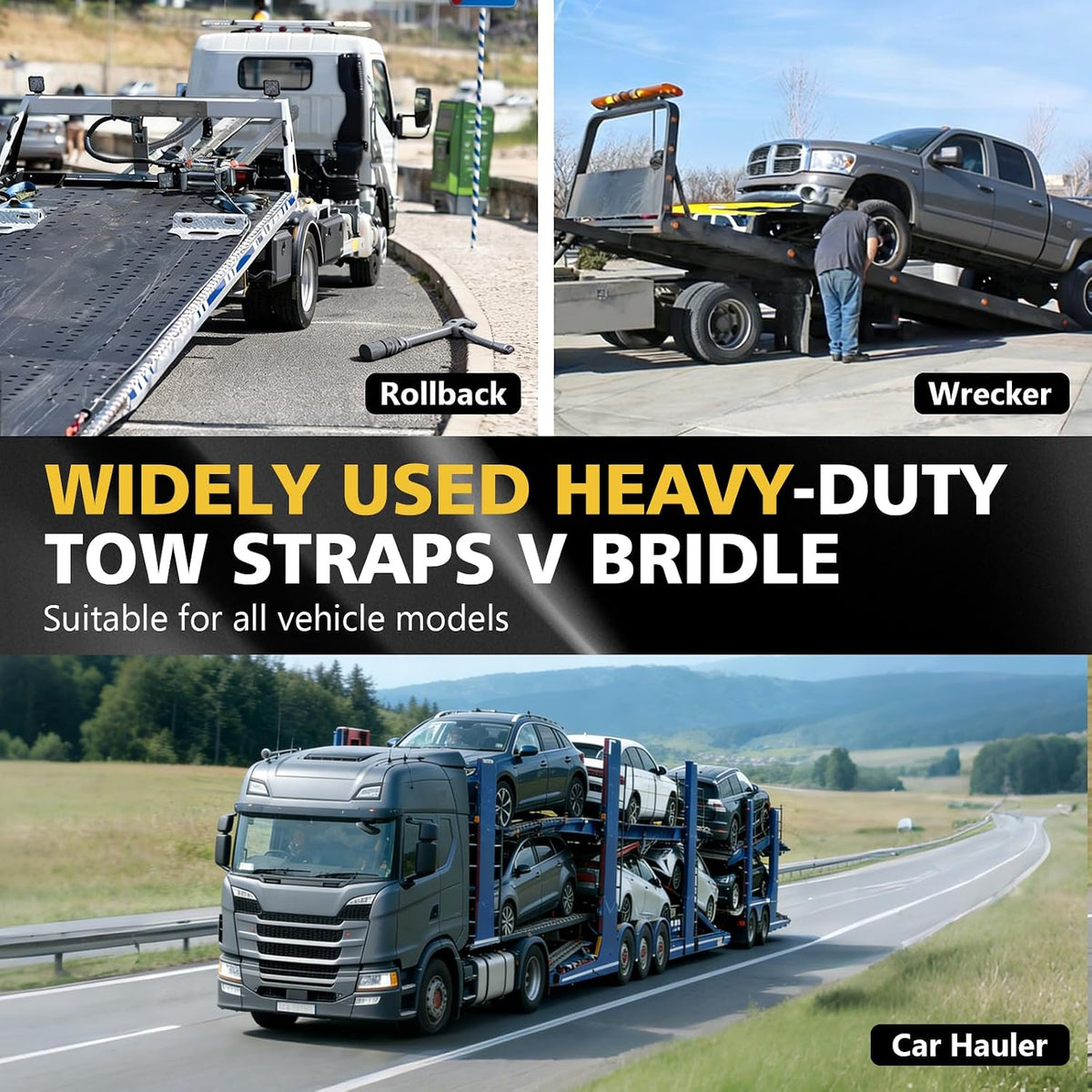 2" x 4' Axle Tie Down V-Bridle Recovery Tow Traile Strap 4700LBS | Polyester Webbing w/Cordura Sleeves and Axle Straps, Snap Hooks Design, Middle D-rings Design, Ideal for All Vehicle Models