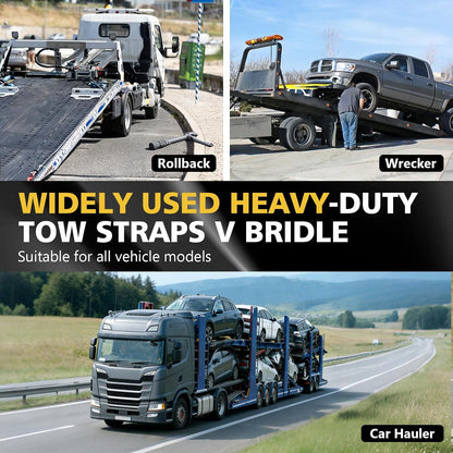2" x 4' Axle Tie Down V-Bridle Recovery Tow Traile Strap 4700LBS | Polyester Webbing w/Cordura Sleeves and Axle Straps, Snap Hooks Design, Middle D-rings Design, Ideal for All Vehicle Models