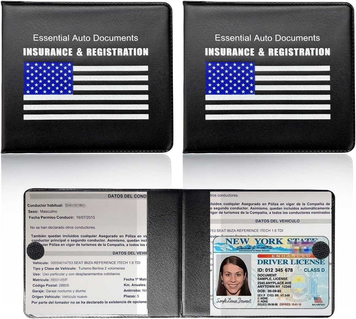 Ziciner Car Registration Insurance Holder, 2Pack Essential Auto Card Document Glove Box Organizer with Touch Fastener, Vehicle Interior Accessories Perfect for Most Car, Truck, SUV (Red/Small Car)