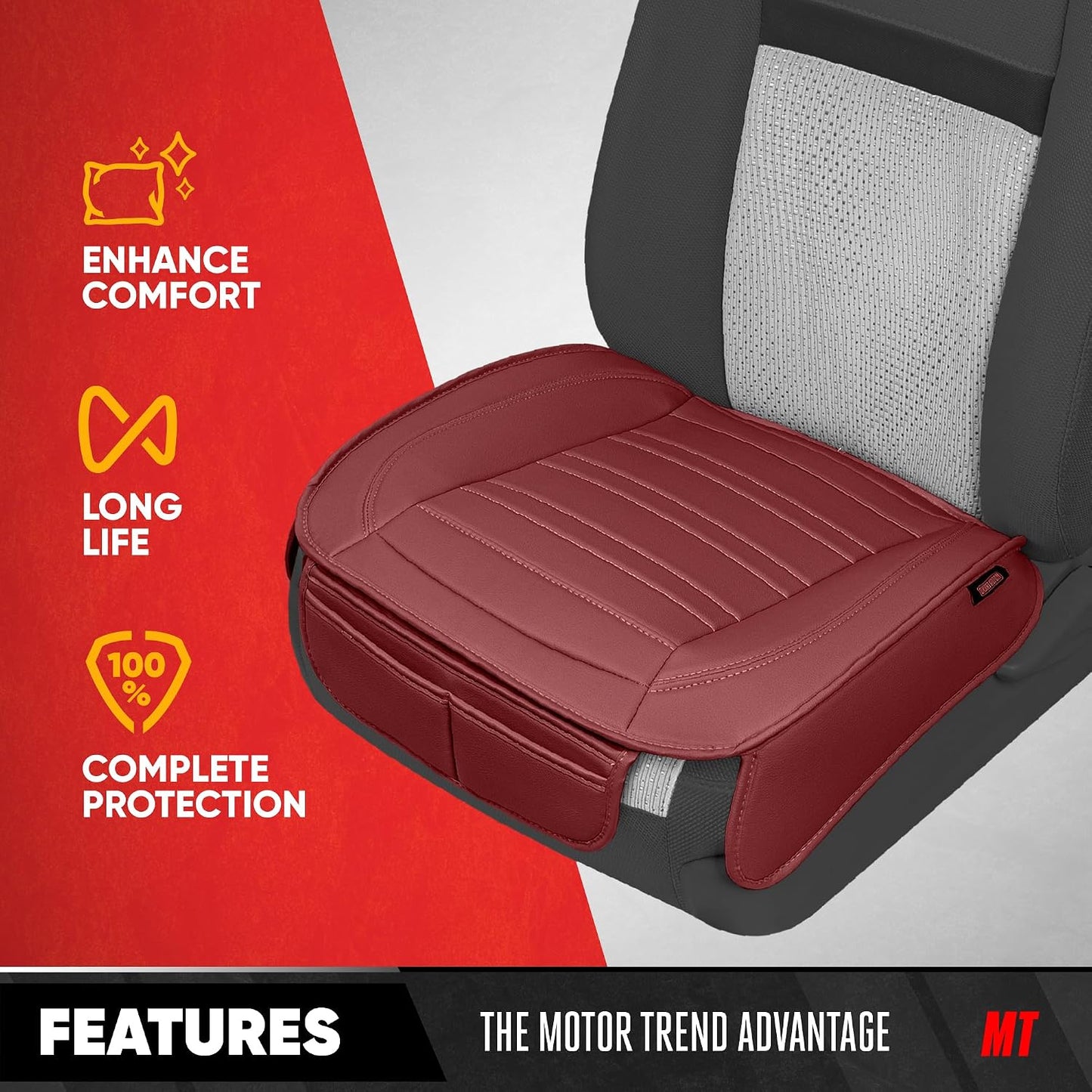 Motor Trend Seat Covers for Cars Trucks SUV, Faux Leather 2-Pack Black Padded with Storage Pockets, Premium Interior Car Seat Cover