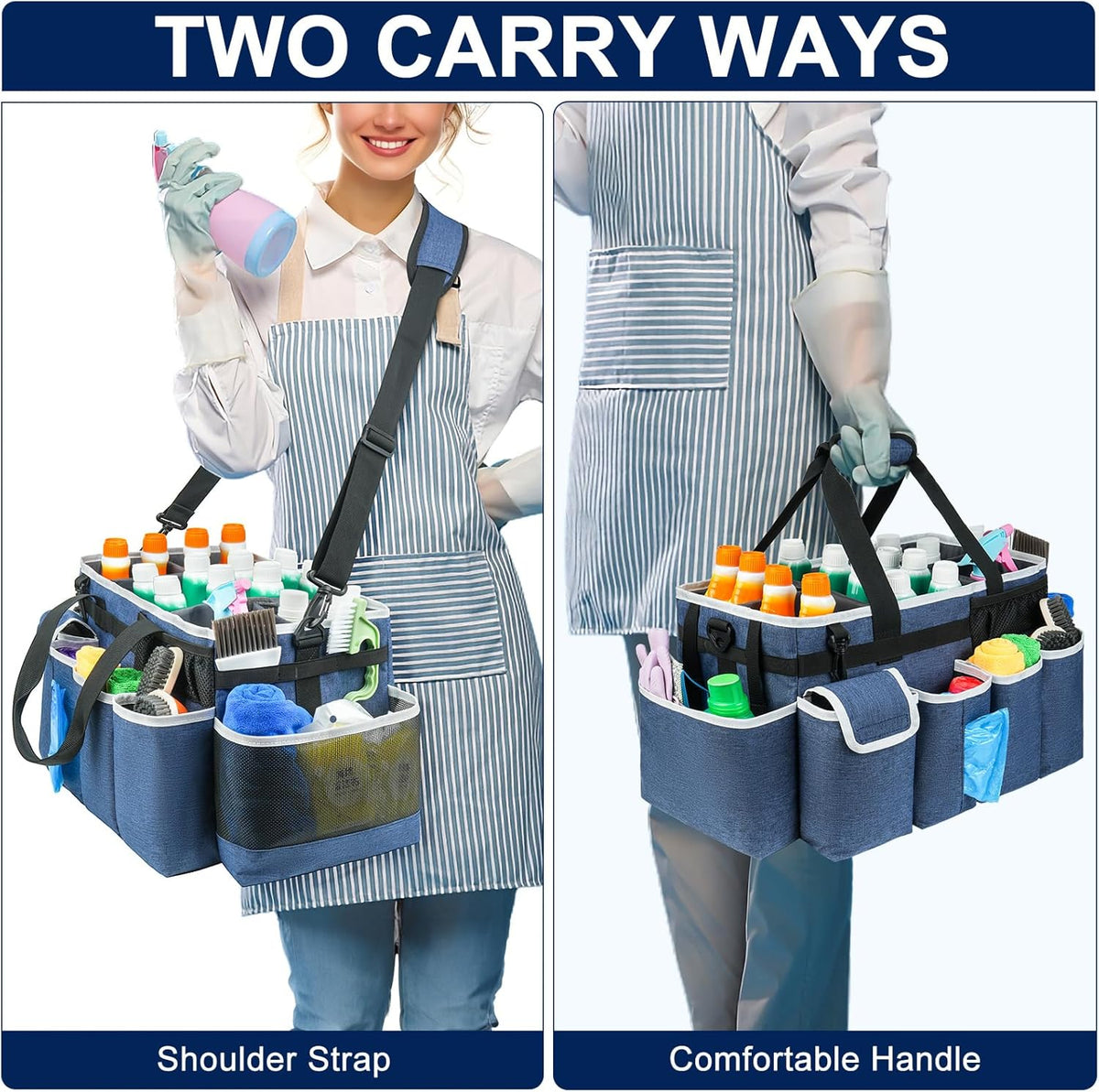 Cleaning Caddy,Cleaning Bag for Housekeepers,Cleaning Supplies Organizer with Handle,Black