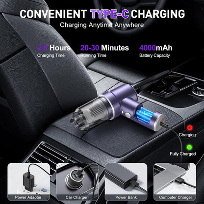 KMM Handheld Car Vacuum Cleaner, 9000Pa Vacuum Cleaner and Air Duster, 120W High Power Hand Held Vacuum with LED Light and Multi-Nozzles for Car, Home, Office, Pet