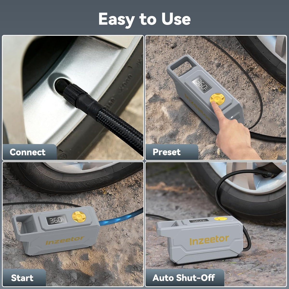 150 PSI Tire Inflator Portable Air Compressor, 12V DC Auto Shutoff Air Pump with Digital Pressure Gauge and Emergency LED Light for Car Tires, Bicycle & Balloons, Black