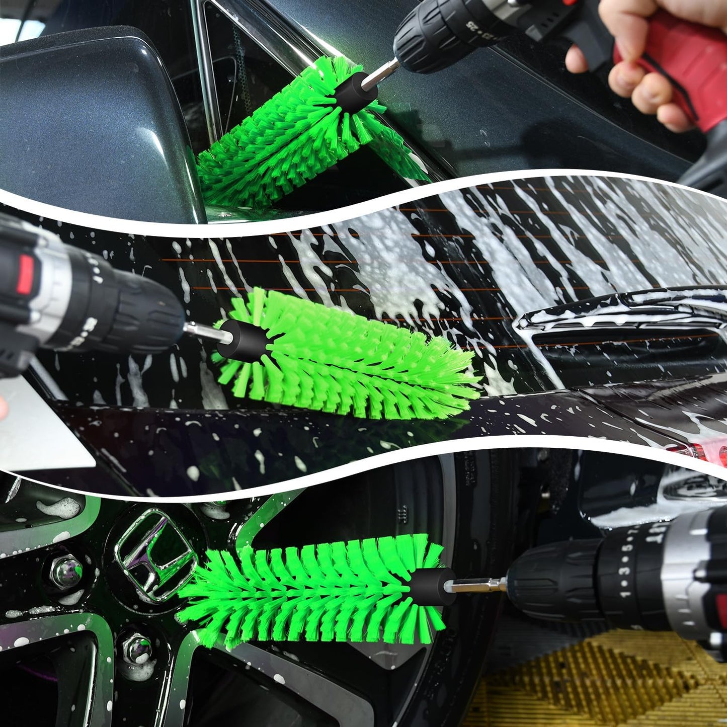 Drill Brush for Car Wheel and Bottle, Highly Dense and Durable Car Cleaning Brush for Wheels, Rims, Engines, Exhaust, Bottle