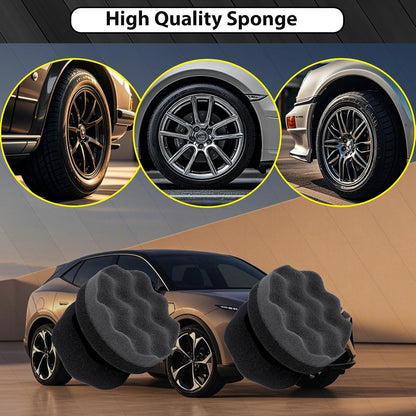 Tire Shine Applicator Pads, 2 Pcs Tire Dressing Applicator, Reusable Tire Shine Sponge Wave Contoured for Car Detailing, 3.15inch