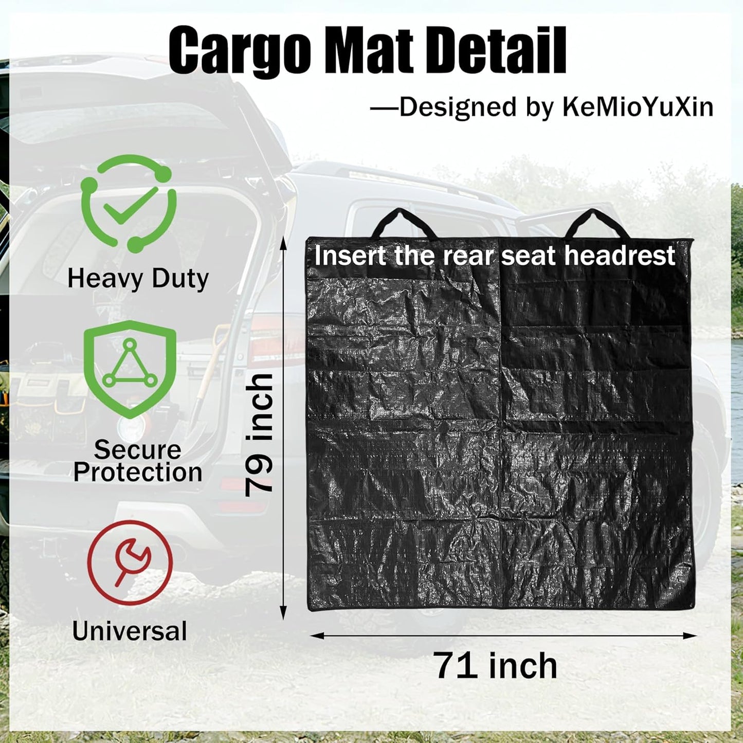 Cargo Mat Liner - Universal Waterproof Car Rear Trunk Protector Durable Heavy Duty SUV Mat, 80" W x 70" D