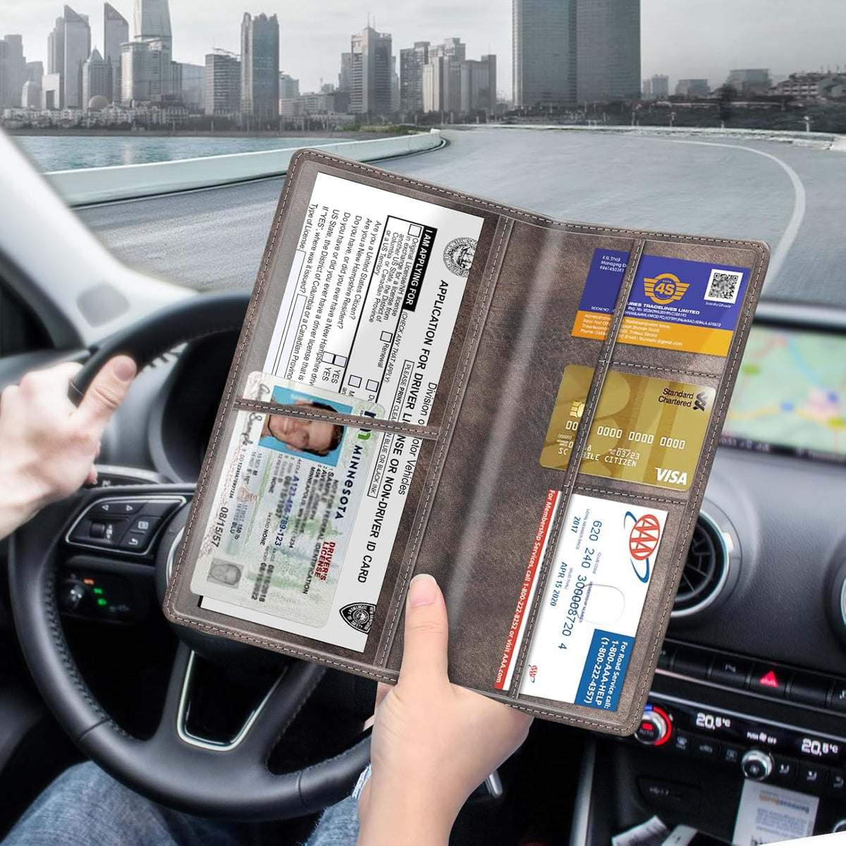 FINPAC Car Registration and Insurance Card Holder, Vehicle Glove Box Card Organizer Wallet Automobile Accessories for License