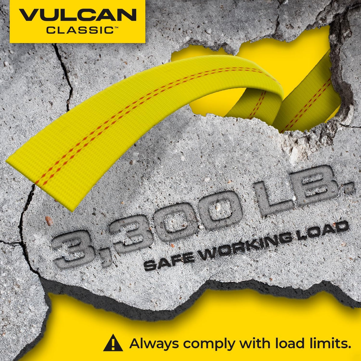 VULCAN Car Tie Down with Flat Hooks - Lasso Style - 2 Inch x 96 Inch - 4 Pack - Silver Series - 3,300 Pound Safe Working Load