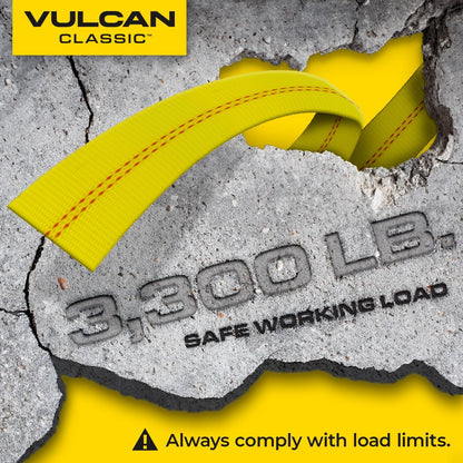 VULCAN Car Tie Down with Flat Hooks - Lasso Style - 2 Inch x 96 Inch - 4 Pack - Silver Series - 3,300 Pound Safe Working Load