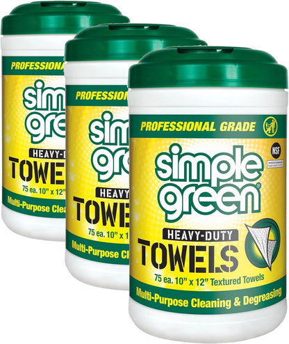 Simple Green Professional Grade Heavy-Duty Cleaning and Degreasing Towels, All-Purpose Cleaning Wipes, 75 count (Pack of 2)