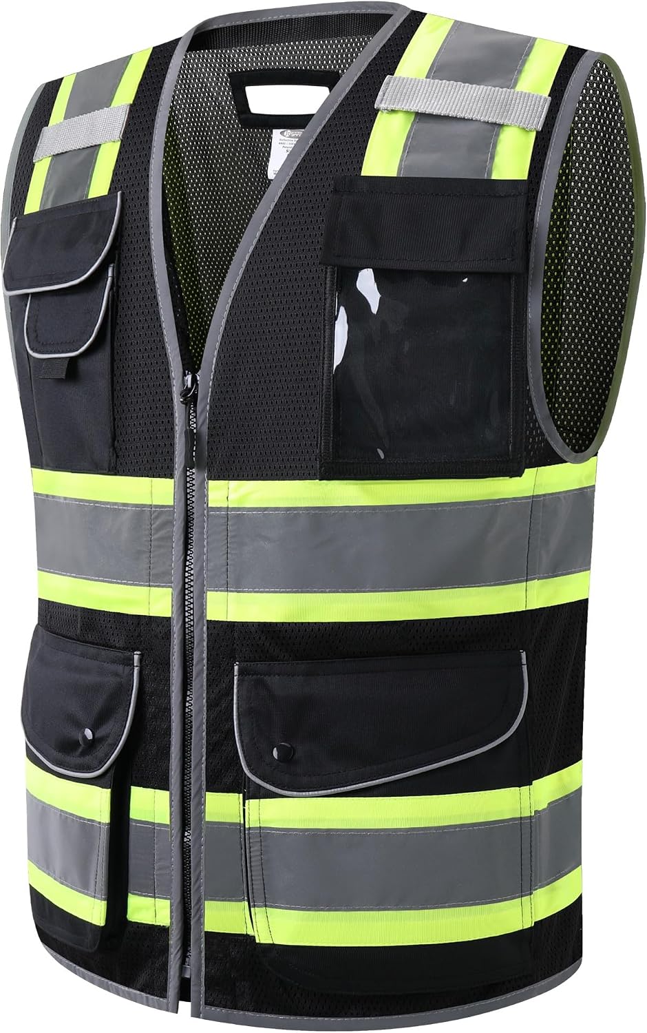 JKSafety 9 Pockets Class 2 High Visibility Zipper Front Safety Vest With Reflective Strips,Meets ANSI/ISEA Standard (Large, 150-Yellow) - Colors A