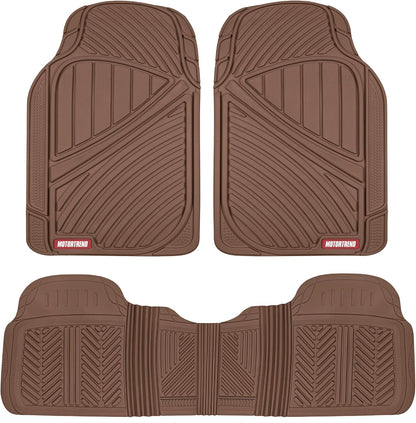Motor Trend FlexTough Performance All Weather Rubber Car Floor Mats - 3 Piece Floor Mats Automotive Liners for Cars Truck SUV, Heavy-Duty Waterproof (Black)