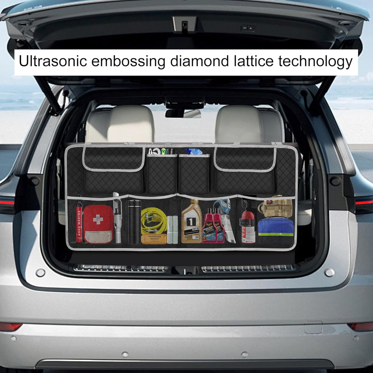 Car Trunk Organizer and Storage, Large Capacity Backseat Hanging Storage Accessories, Backseat Car Organizer for SUV/MPV/Truck (Black)
