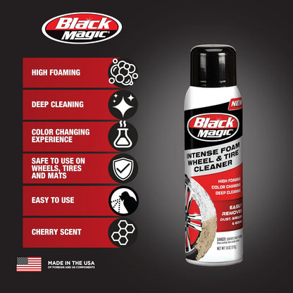 Black Magic 120228 Intense Foam Wheel & Tire Cleaner, High-Foaming Formula for Deep Cleaning, Removes Dirt, Grime & Brake Dust – Safe on All Wheels, 22 Fl Oz