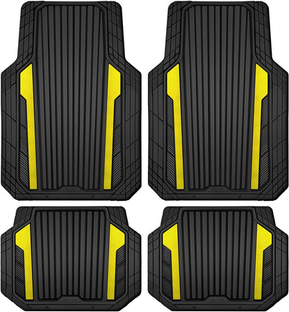 CAR PASS Heavy Duty Rubber Car Mats Metallic, Aluminum Film All Weather Floor Mats Waterproof Universal Trim to Fit Automotive SUV Sedan Van 4 Piece Anodized Deep Dish Two-Tone Sporty Black Red Chrome