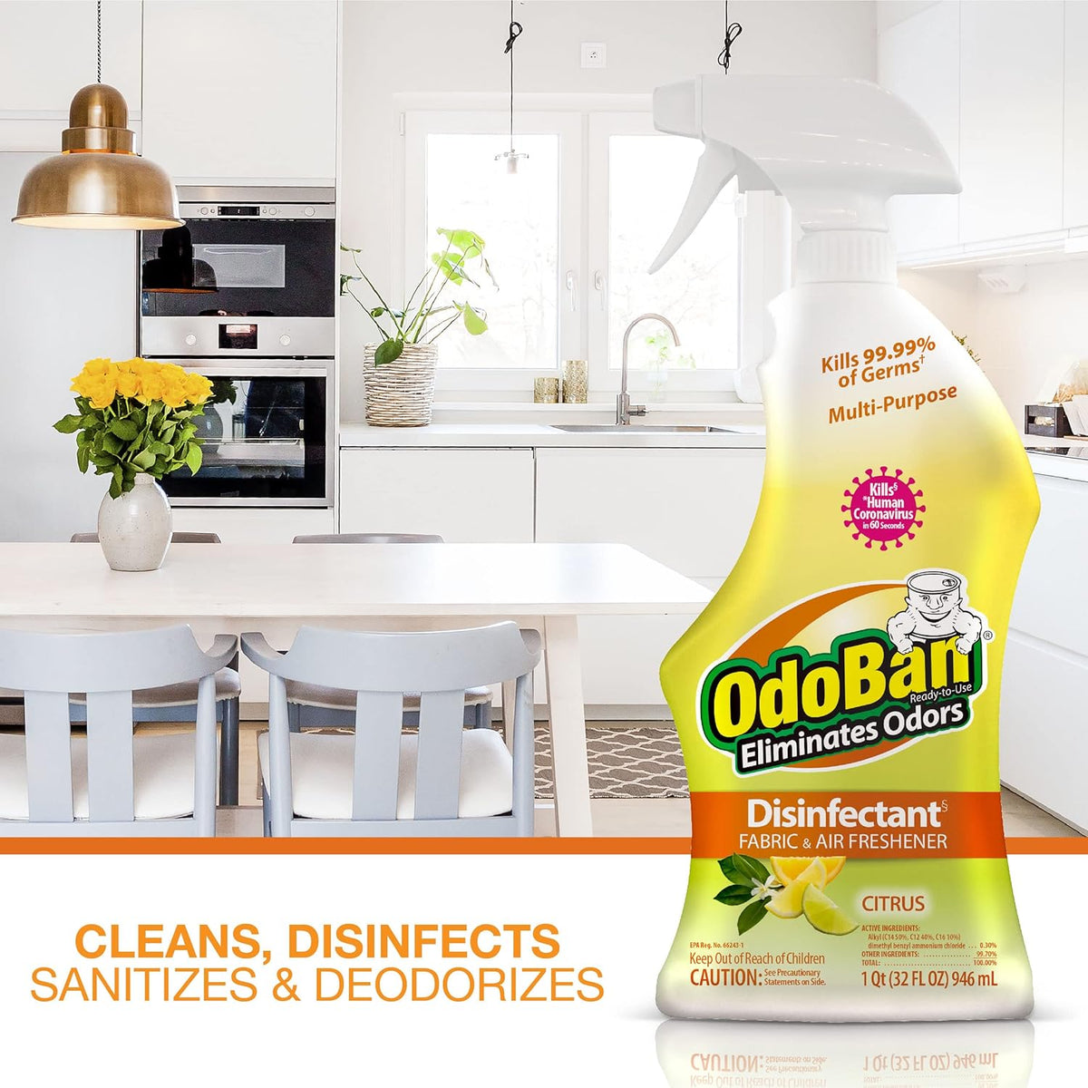 OdoBan Ready-to-Use Disinfectant and Odor Eliminator, 32 Ounce Spray Bottle, Original Eucalyptus Scent