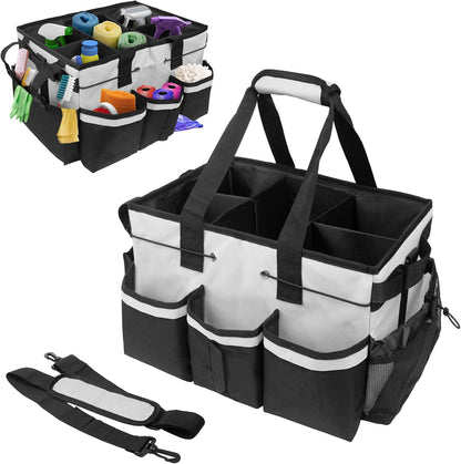 ZKOO Cleaning Bag Cleaning Caddy Organizer, Wearable Cleaning Caddy with Waist & Handles for Cleaning Tool Organizers, Extra-Large Cleaning Caddy Bag Adjustable Compartments for Housekeeping,Gardening