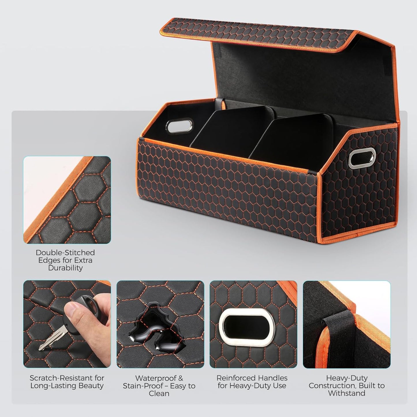 Fyzeoty Car Organizers for Trunk for Suv Sedan, Leather Storage Box,Magnetic Lid,Collapsible and Adjustable,16.5 inches