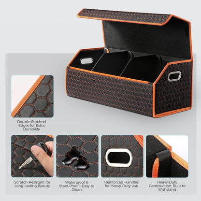 Fyzeoty Car Organizers for Trunk for Suv Sedan, Leather Storage Box,Magnetic Lid,Collapsible and Adjustable,16.5 inches