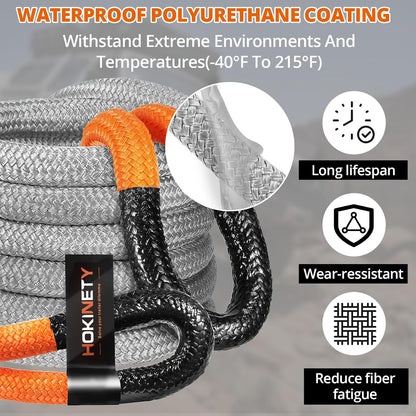 Kinetic Recovery Tow Rope: 1.26" x 30ft Snatch Strap with Soft Shackles Heavy Duty Offroad Towing Straps Kit for Trucks SUV UTV ATV Tractor Car Jeep - Black