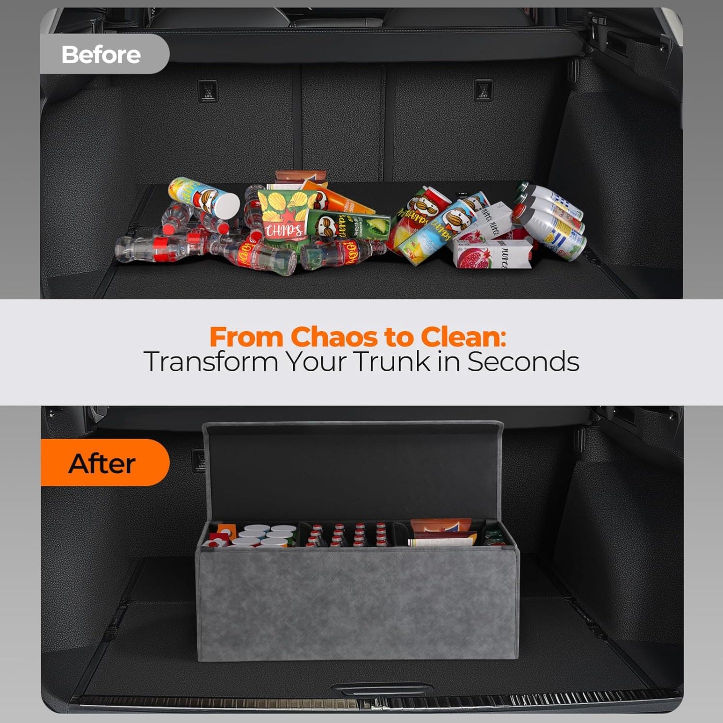Fyzeoty Car Organizers for Trunk for Suv Sedan, Leather Storage Box,Magnetic Lid,Collapsible and Adjustable,16.5 inches