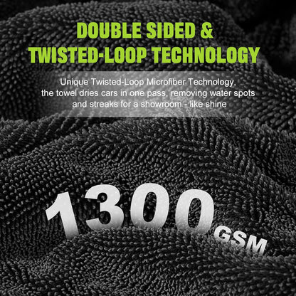 TTRCB 2 Pack 1300 GSM Car Drying Towel, Microfiber Towels for Cars - 36" x 24" & 16" x 16", Ultra-Absorbent, Streak Free, Car Wash Mitt, Car Detailing Cleaning Accessories Supplies Essentials