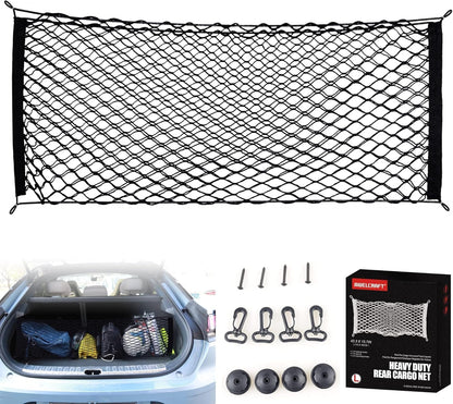 AWELCRAFT Car Rear Cargo Net, Adjustable Elastic Storage Organizer Net, Trunk Cargo Storage Net, Universal Fit for Car, Vehicle, SUV