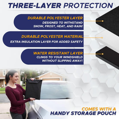 EcoNour Windshield Cover for Ice and Snow - Universal Fit for Car, SUV, Truck, Heavy Duty 600D Oxford Fabric Frost Protector for Ice & Sleet, Includes Anti-Theft Straps, Medium (69"x42")