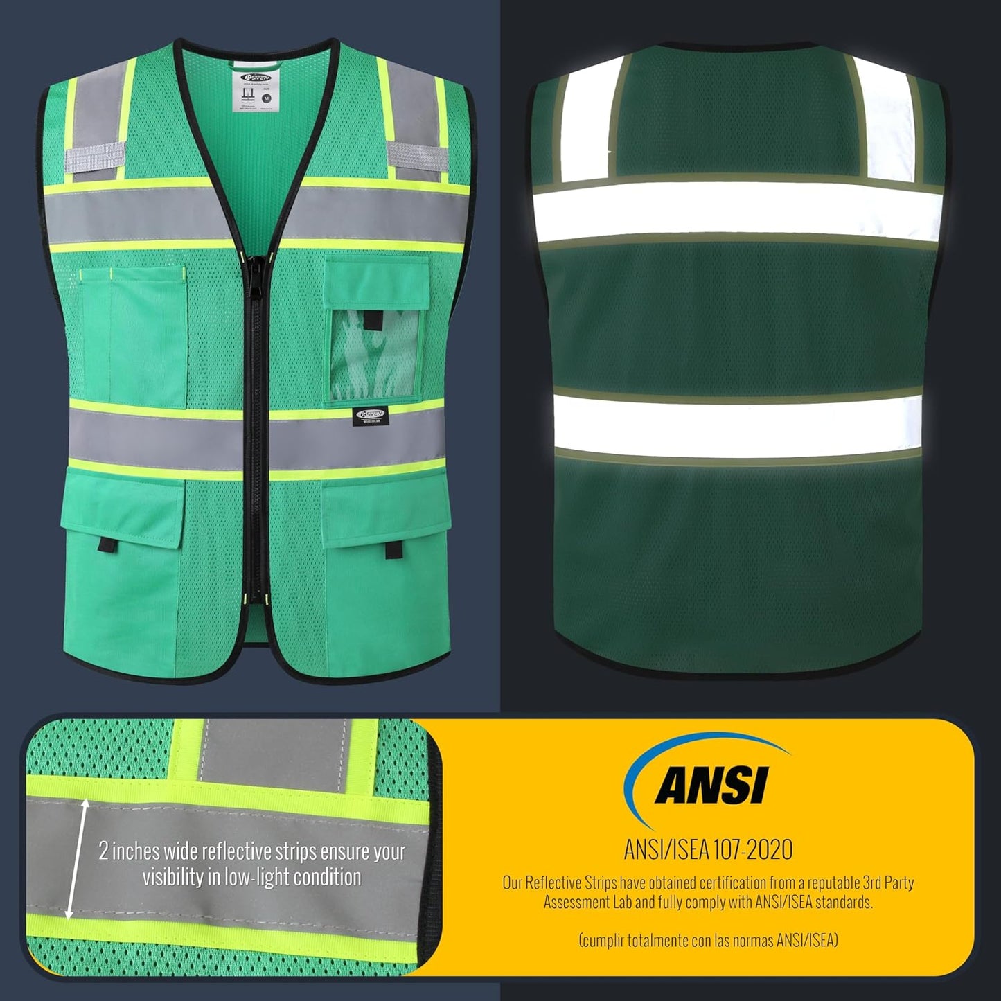 JKSafety Safety Vest for Men Women Hi Vis Relfective Vest with Pockets High Visibility Meet ANSI Standard