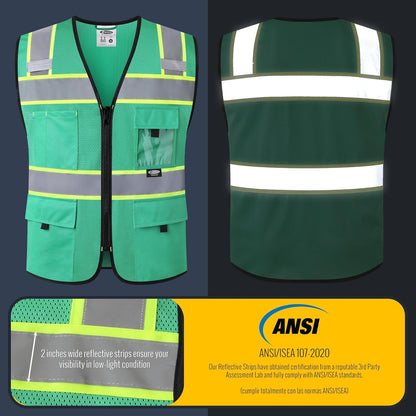 JKSafety Safety Vest for Men Women Hi Vis Relfective Vest with Pockets High Visibility Meet ANSI Standard