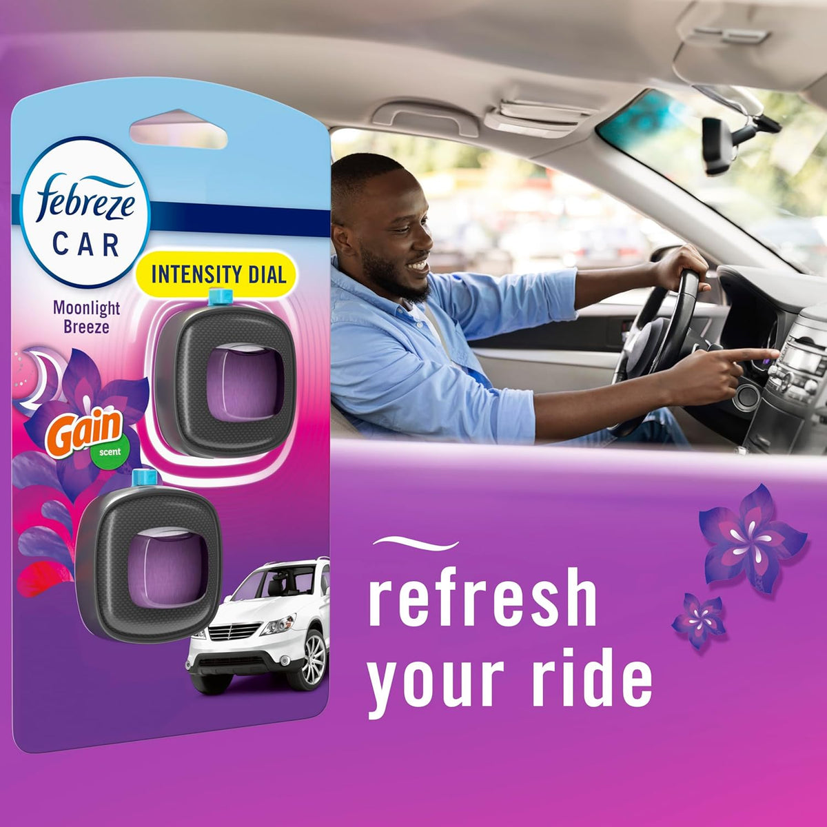 Febreze Car Air Freshener, Odor-Fighting Automotive Vent Clip, Gain Original Scent, 3 Count