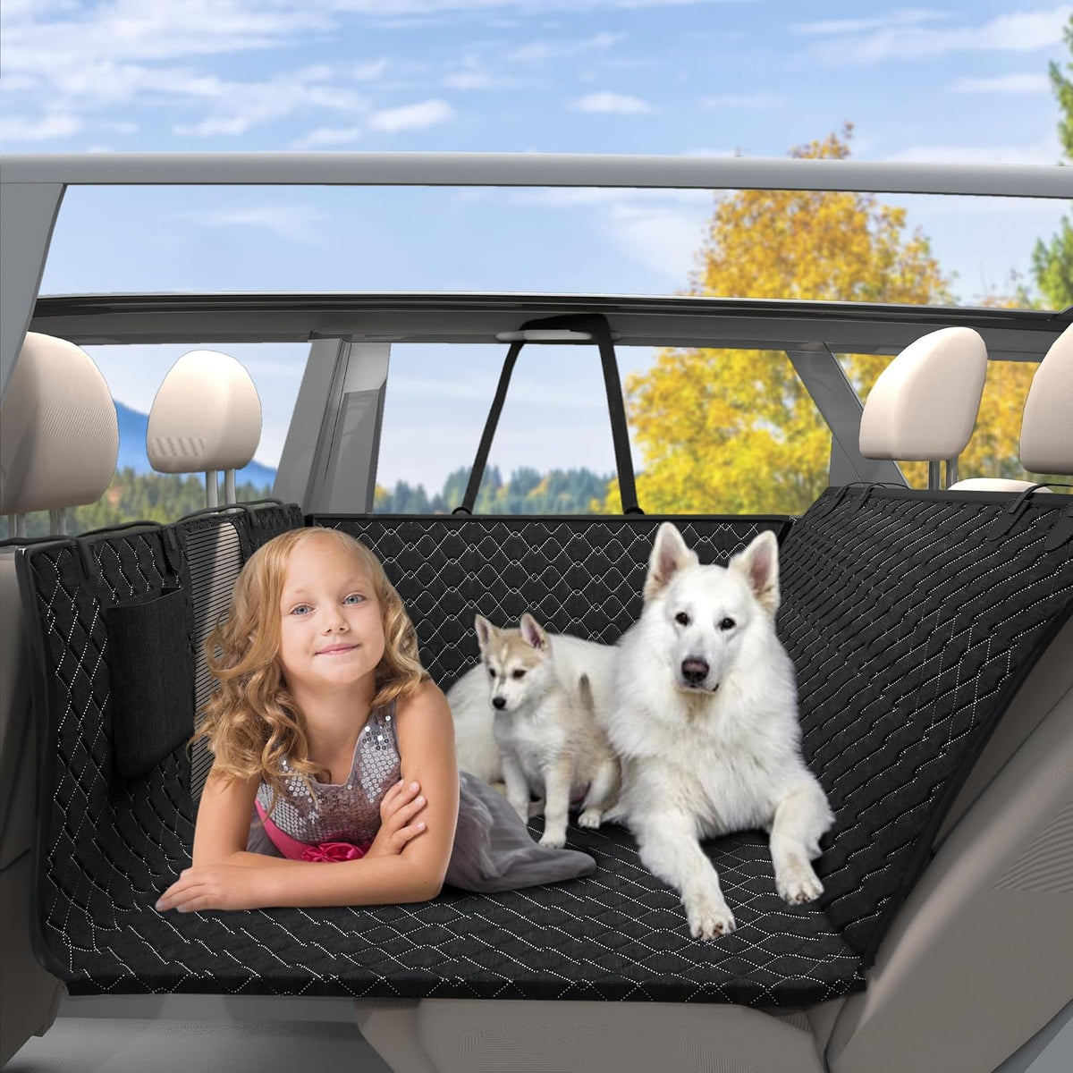 petalage Bench Dog Car Seat Cover for Back Seat Waterproof Seat Covers Durable Scratch Proof Nonslip, Protector for Pet Fur & Mud Washable Backseat Cover for Cars Armrest Compatible