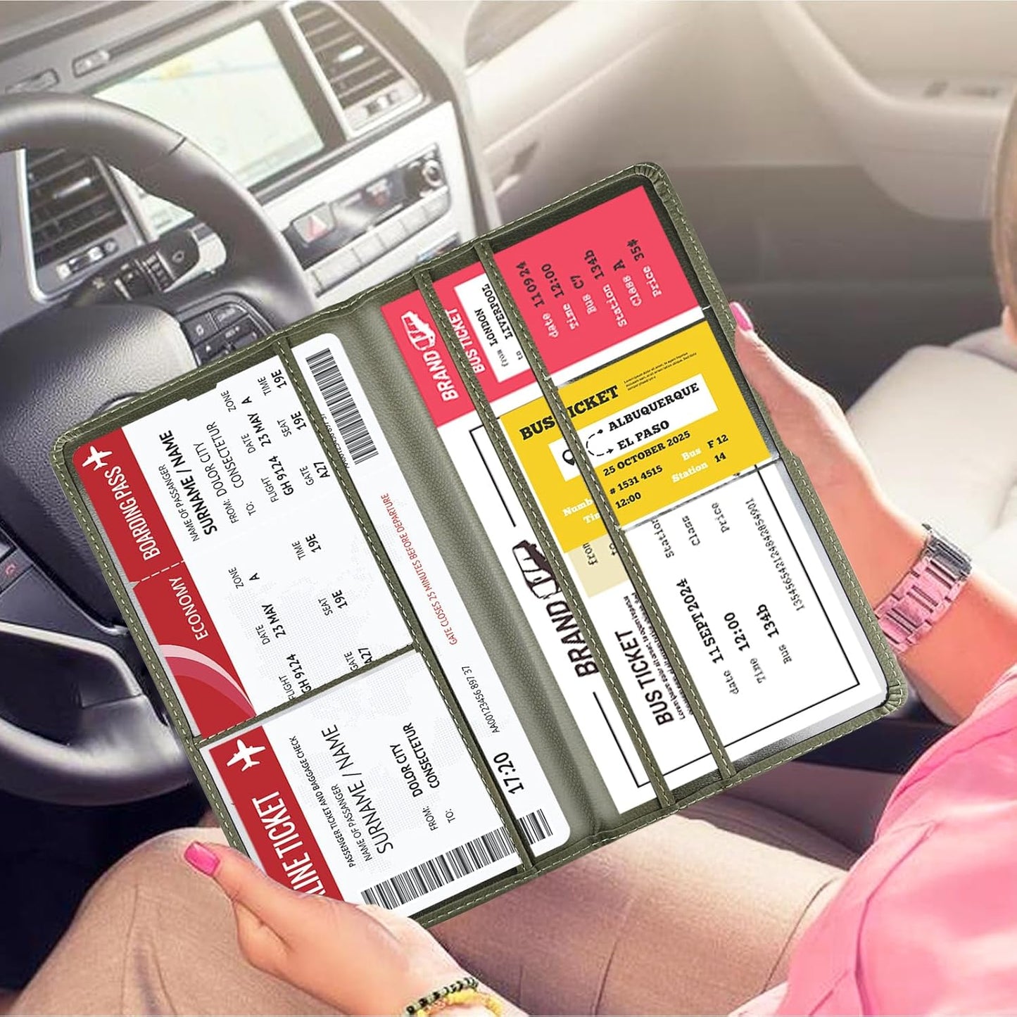 Car Registration and Insurance Card Holder - Leather Vehicle Glove Box Automobile Documents Paperwork Wallet Case Organizer for ID, Driver's License, Key, Cards - Car Accessories for Women&Men
