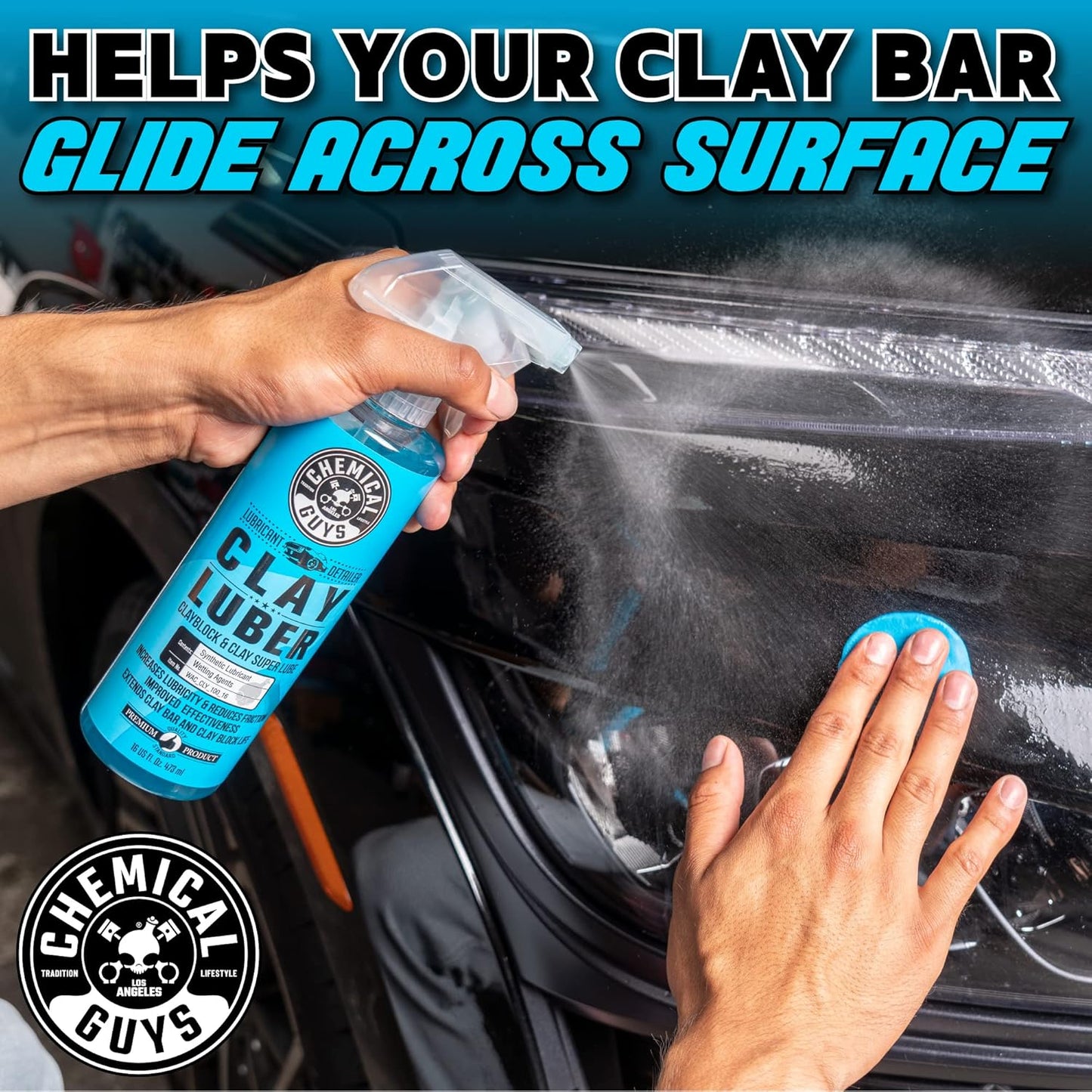 Chemical Guys Clay Bar Kit, Medium Duty with Luber Synthetic Lubricant – Removes Embedded Dirt, Restores Smooth Paint, Preps for Wax and Sealant - Safe for Cars, Trucks, SUVs, 16 oz, 2 Items