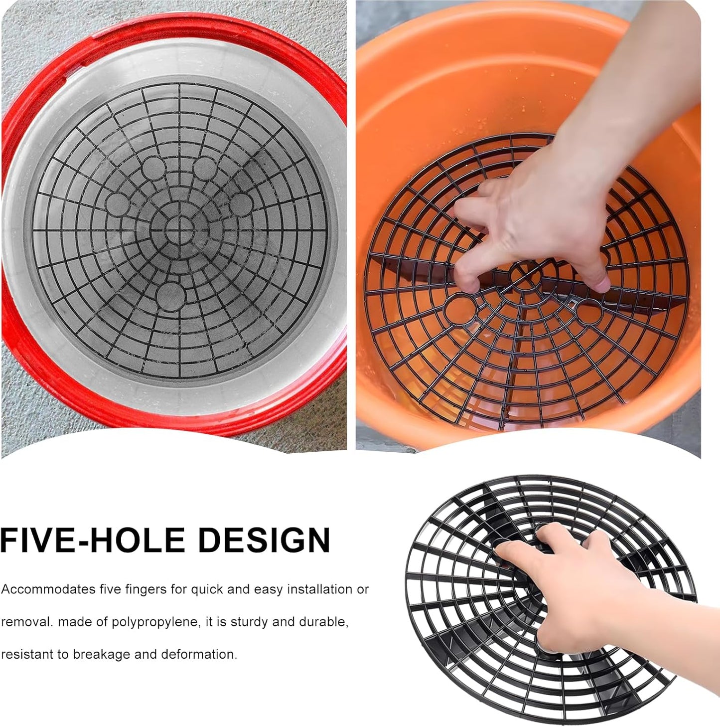 2PCS Car Wash Bucket Insert, Auto Washing Grit Trap Bucket Filter Removes Dirt & Debris, Car Dirt Guard Detailing & Cleaning Tool Fits 12 Inch Diameter or 3-5 Gallon Buckets (Black+Red)
