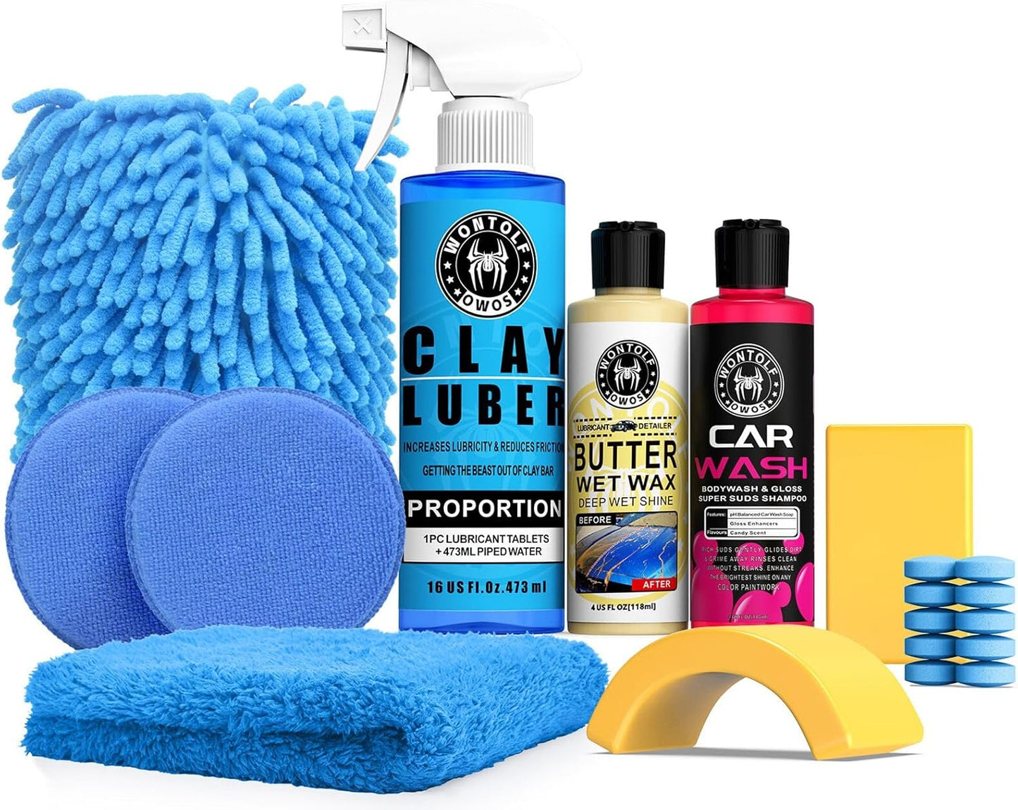Wontolf Clay Bar Kit, Complete Clay Bars Auto Detailing Clay Luber Lubricant Car Wash Kit, Premium Grade 4 Clay Bars, Lubricant Tablets 10 Pack, Car Detailing Kit for Detailing Cleaning
