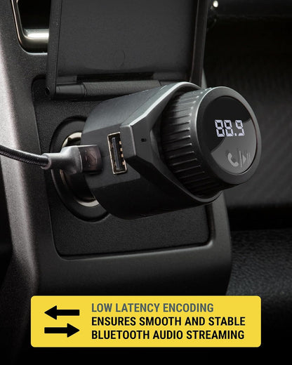 Scosche BTFM9 FM Bluetooth Transmitter Car, Dual 12W USB-C and USB-A Charging Ports, Fast Type C Car Charger, Wireless Radio Bluetooth Adapter, Hands-Free Kit for Calls, Siri and Google Assistant