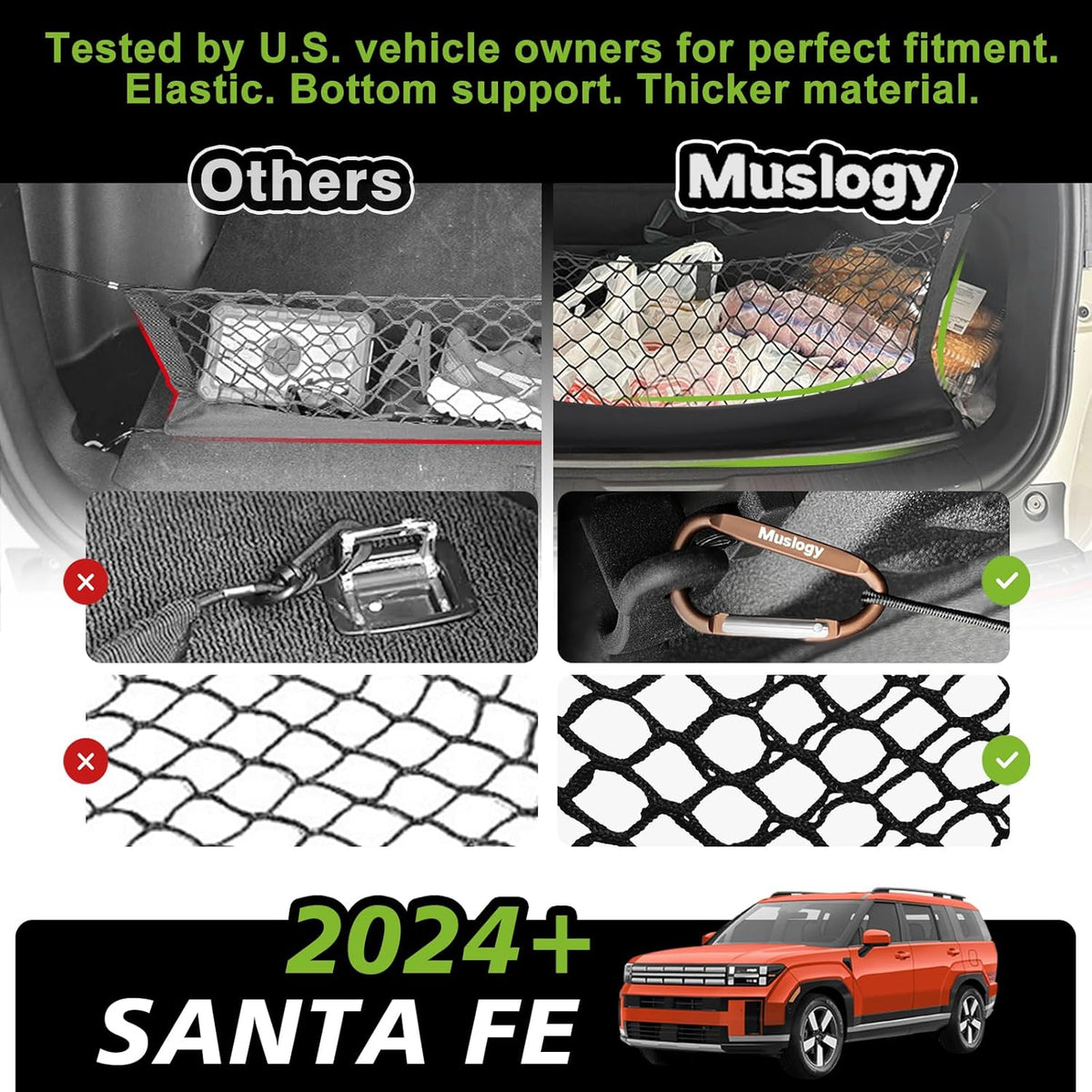Muslogy Truck Bed Cargo Net Trunk Netting Compatible with 2023-2025 2026 Honda CR-V Accessories, Pickup Cargo Organizer SUV Sedan Storage Net w/Heavy Duty Carabiners - Colors B