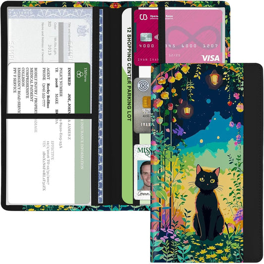 Car Registration and Insurance Holder, with Magnetic Closure for License, Cards and Documents, All Vehicle Needs and Car Accessories (Leopard-Black)