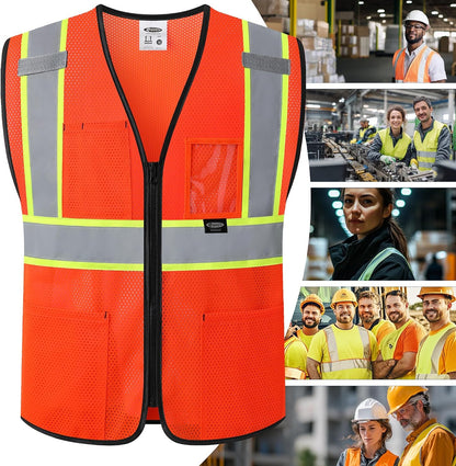 JKSafety Safety Vest for men women Hi Vis Vest with Pockets and Zipper High Visibility Meet ANSI Standard（BX310