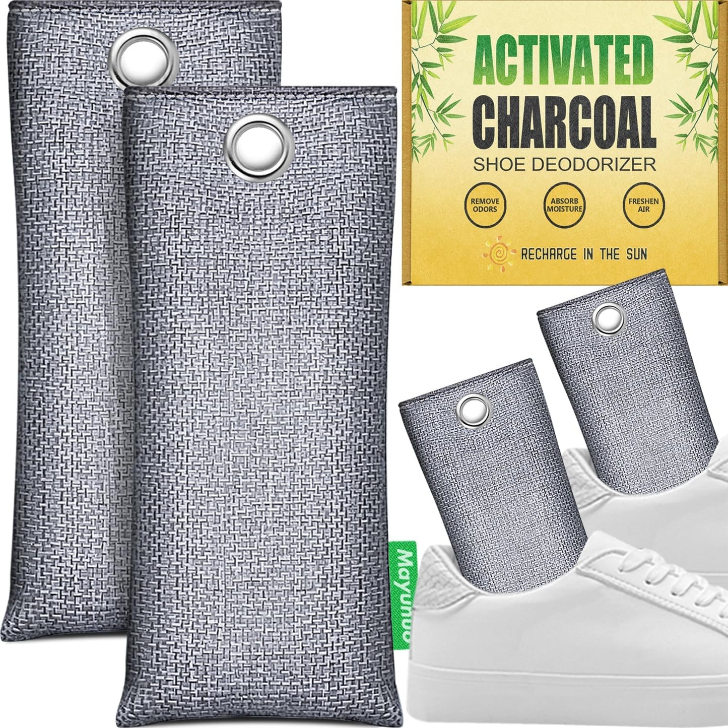 Activated Charcoal Odor Absorber for Strong Odor, Basement, Cars, Closets, Shoes, Smoke. 3 Pack Bamboo Charcoal Air Purifying Bags Deodorizer Odor Eliminator for Home