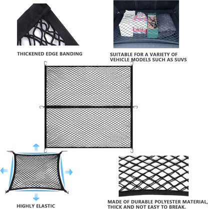 Cargo Net for SUV with Hooks, Adjustable Highly Elastic Storage Organizer Net for Car, Pickup Trucks,Mesh Organizer 2.6'x2' Stretches to 5'x4',Road Trip Essentials Black