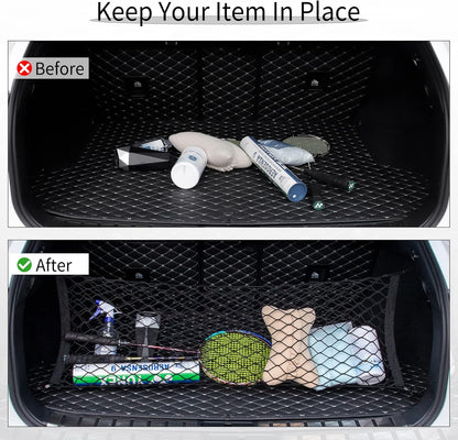 Alpmosn 35.4"x15.8" Stretchable Car Cargo Net Adjustable Elastic Storage Net Trunk Interior Accessories with Hook, Universal Fit for Car, Vehicle, SUV
