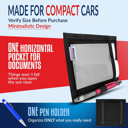 Mini Car Sun Visor Document Holder - Visor Accessories for Women and Men - Small Auto Organizer, Registration & Insurance Holder - Minimalist Design (Black)