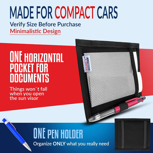 Mini Car Sun Visor Document Holder - Visor Accessories for Women and Men - Small Auto Organizer, Registration & Insurance Holder - Minimalist Design (Black)