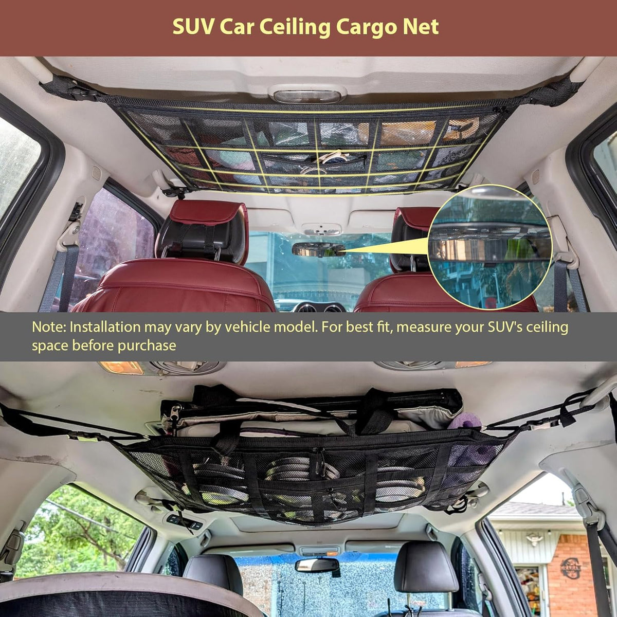 SUV Car Ceiling Cargo Net Pocket,35.4"x23.6" Double-Layer Mesh Car Roof Storage Organizer for Ford,F150,Jeep,Honda CRV,RAV4,Van Organizers and Storage,Camping Accessories