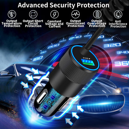 【MFi Certified】iPhone 17 Car Charger Fast Charging, Braveridge 75W USB C PD&QC Car Power Cigarette Lighter USB Charger with 6FT Type C Coiled Cable for iPhone 17/17 Pro Max/16/15/Galaxy S26/S25/Pixel