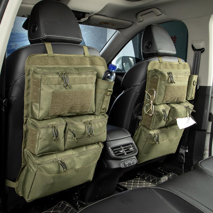 6 Pack Tactical Molle Car Seat Back Organizer - Tactical Vehicle Panel Organizer with 5 Detachable Molle Pouch,US Flag Patch and Keychain,Great Trunk Accessories for Man